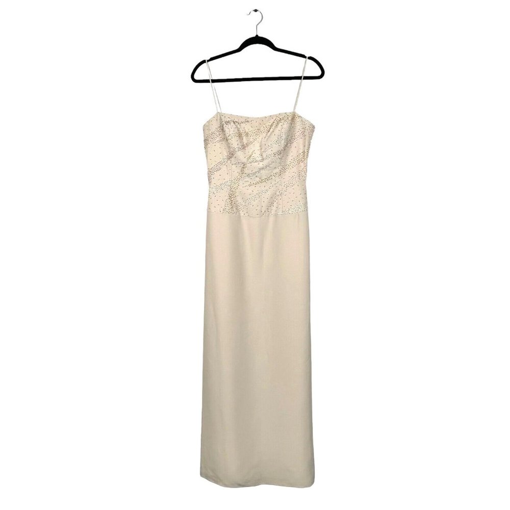 Size 8 CECILY‎ Brown Champagne Beige Beaded Dress
